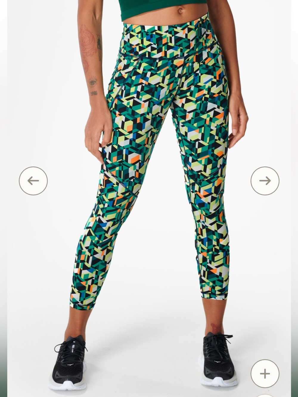 Sweaty Betty Power Navy Green Geometric 7/8 Workout Leggings 24” inseam size 12